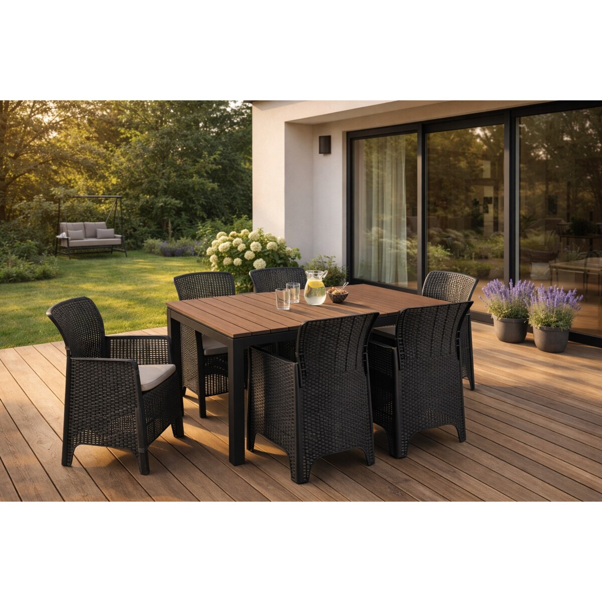 Zestaw Mebli Ogrodowych Na Taras Ogród Technorattan Czarny Orzech