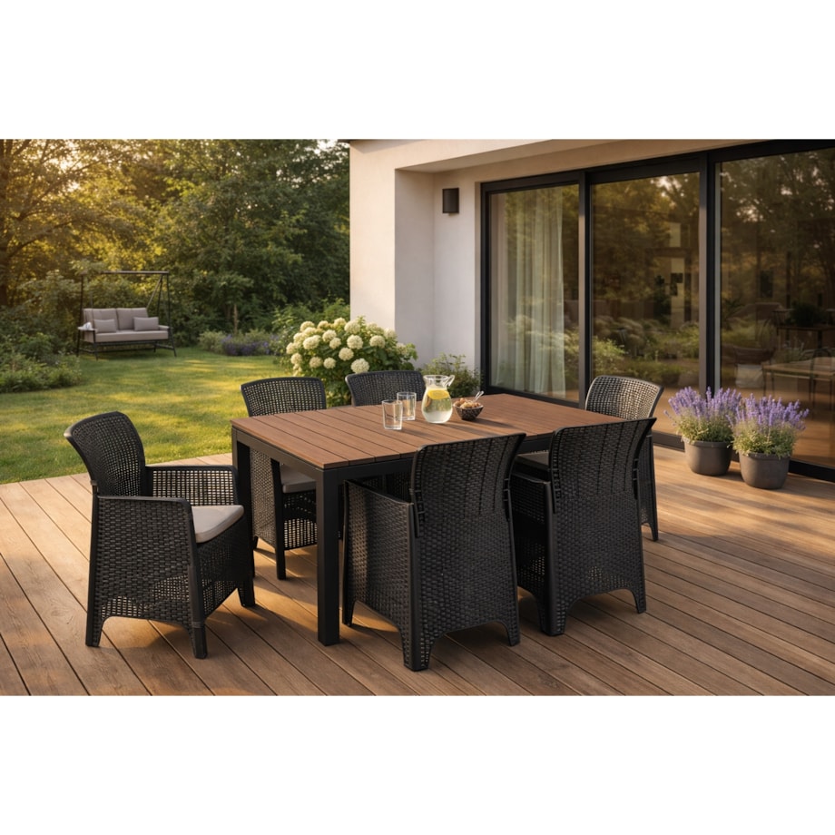 Zestaw Mebli Ogrodowych Na Taras Ogród Technorattan Czarny Orzech