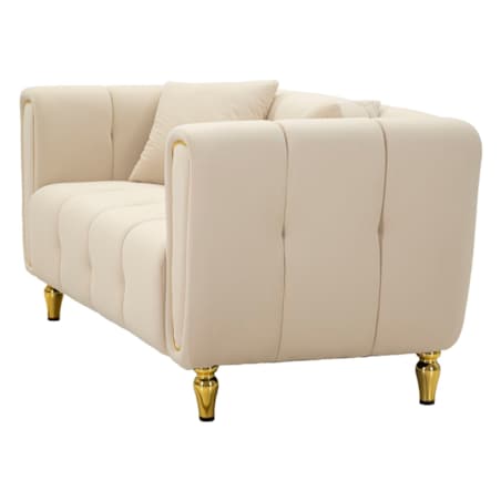 Sofa Alma, kolor kremowy i złoty, poliester, drewno eukaliptusowe, drewno sosnowe, sklejka i metal, 81 x 155 x 71 cm, do salonu, Mauro Ferretti