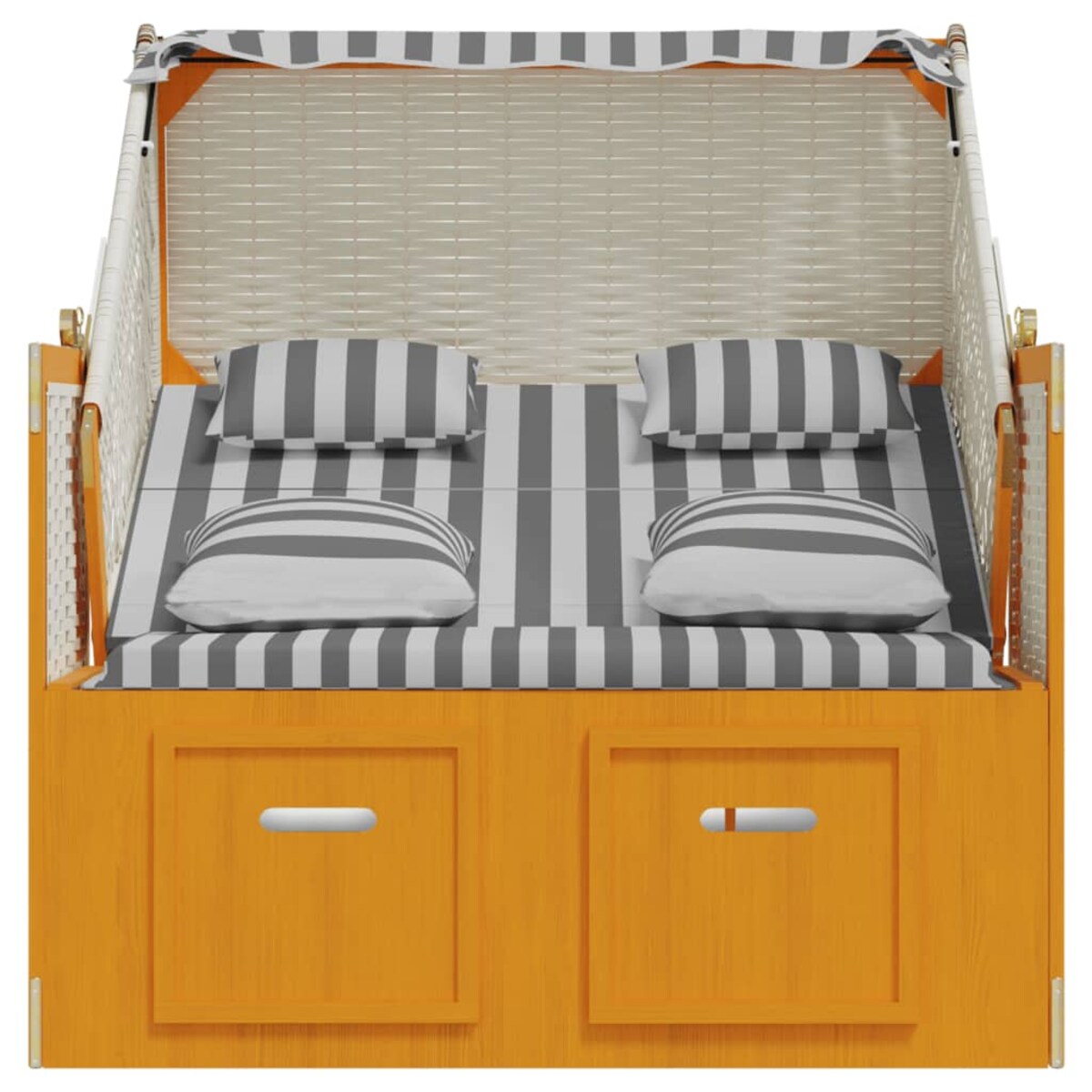 vidaXL Kosz plażowy z poduszkami, rattan PE i drewno, biało-szary