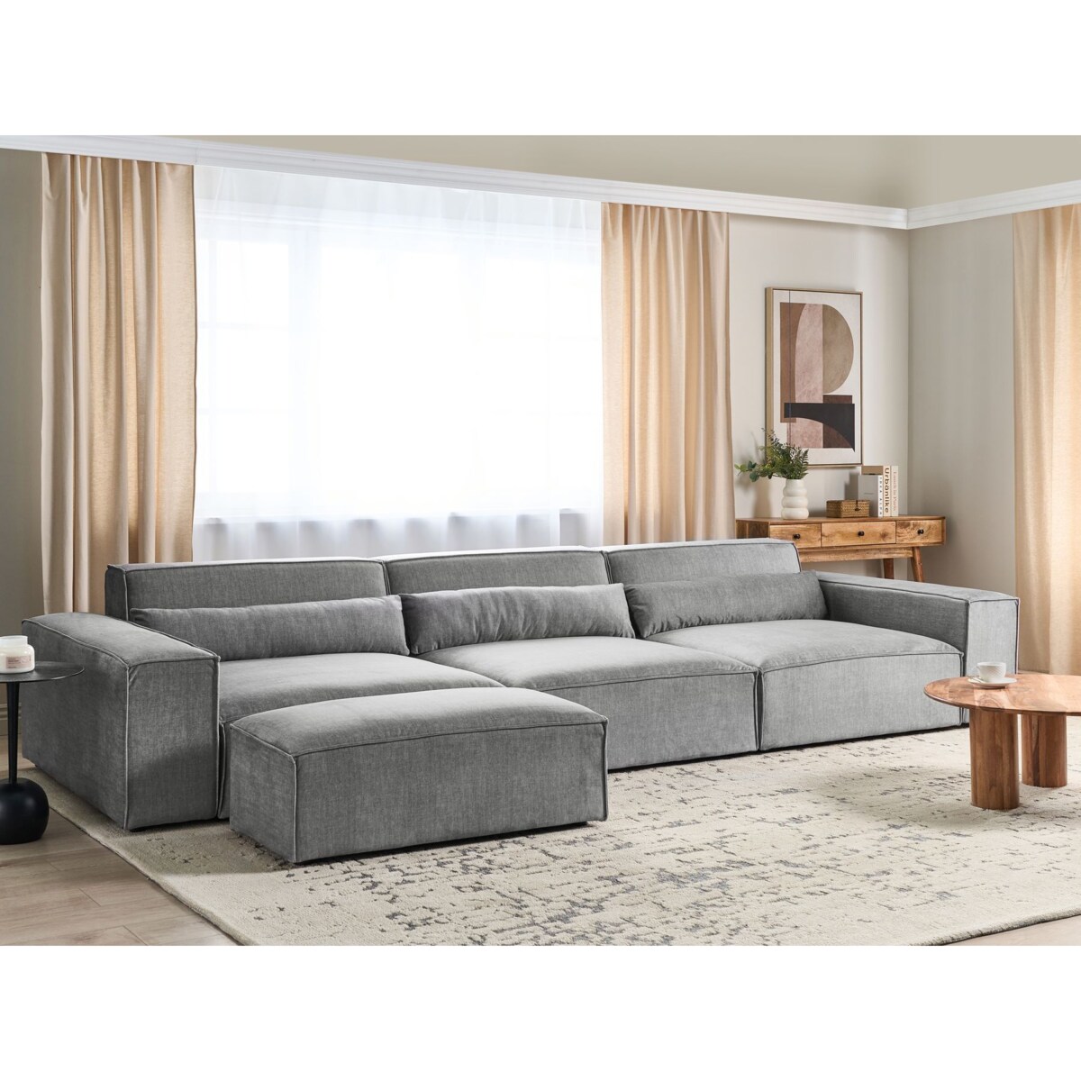 Sofa modułowa 3-osobowa z otomaną szara HELLNAR