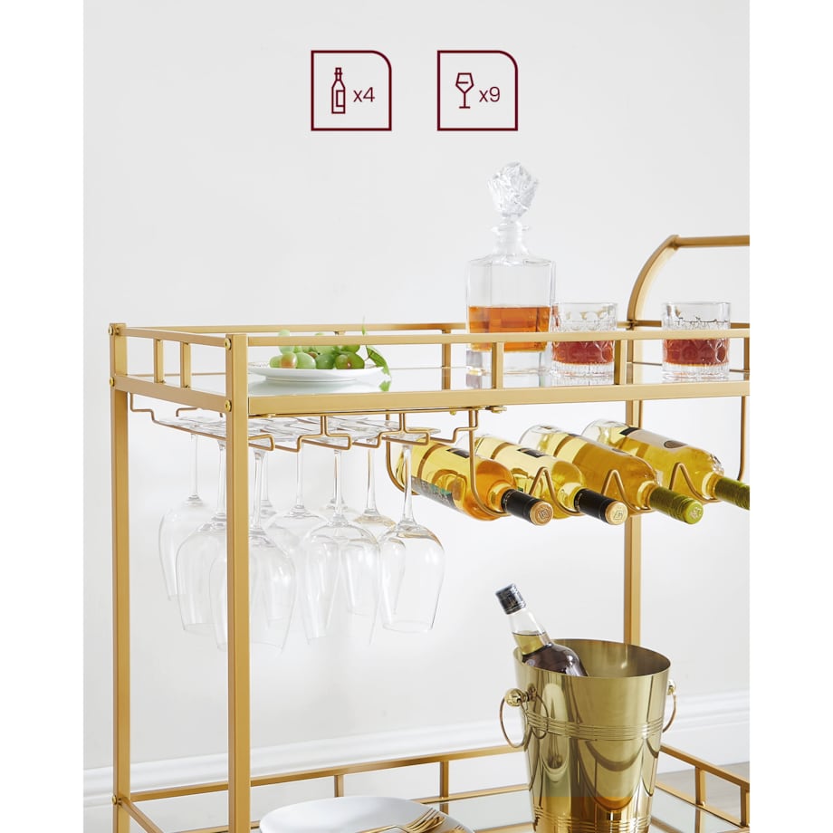 Barek Na Kółkach Regał 86X38X90 Cm Złoty