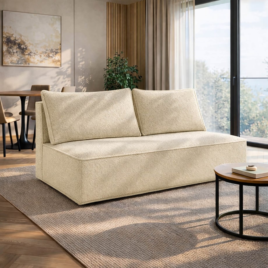Sofa Rozkładana Kanapa z Funkcją Spania Dwuosobowa Do Salon Beżowa MAVIA