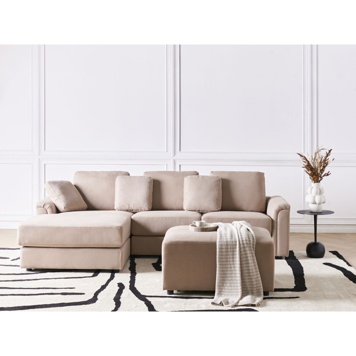 Sofa narożna prawostronna z otomaną KOHLO Beżowoszary Tkanina Prawostronny