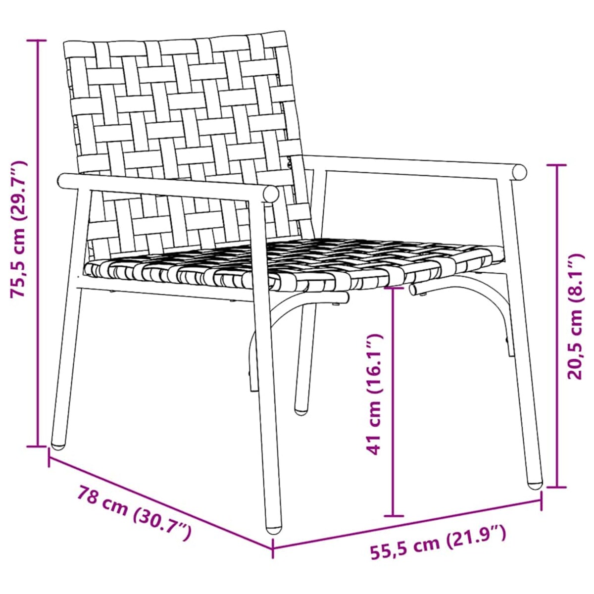 vidaXL Krzesło Ogrodowe 2 pcs Czarny 79 x 56 x 73.5cm polirattan