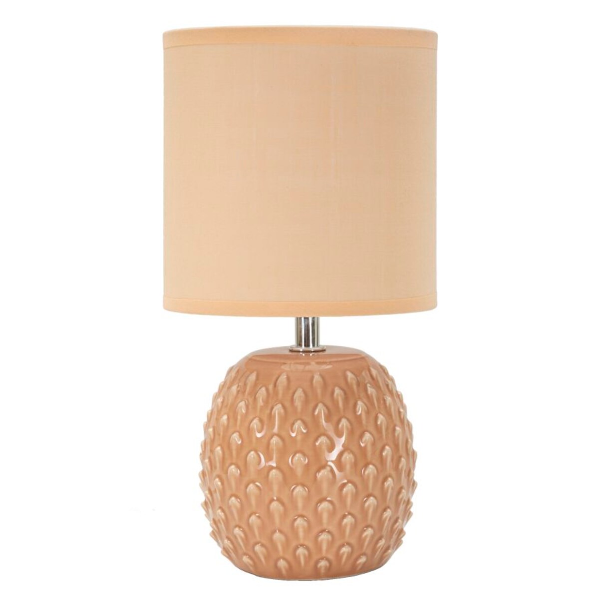 Lampa stołowa Pontus, kolor brzoskwiniowy, ceramika, żelazo i tkanina, 14 x 14 x 27 cm, 1 x E14, styl nowoczesny, do salonu i sypialni, Mauro Ferretti