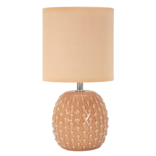 Lampa stołowa Pontus, kolor brzoskwiniowy, ceramika, żelazo i tkanina, 14 x 14 x 27 cm, 1 x E14, styl nowoczesny, do salonu i sypialni, Mauro Ferretti