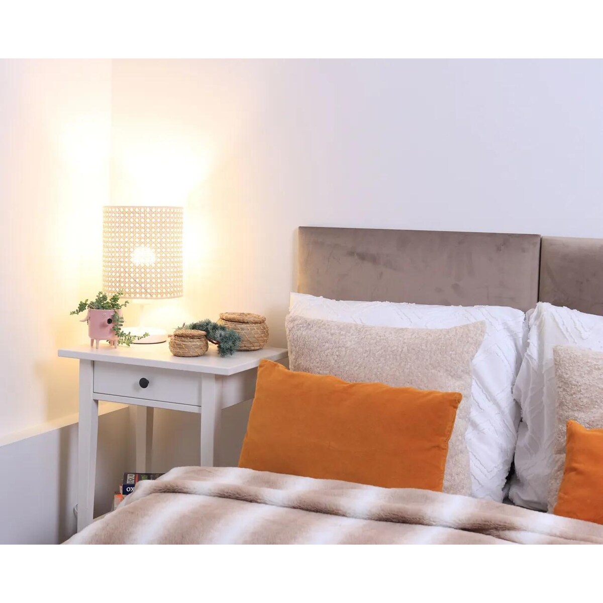 Lampa stołowa BOHO MIDI WHITE rattan naturalny