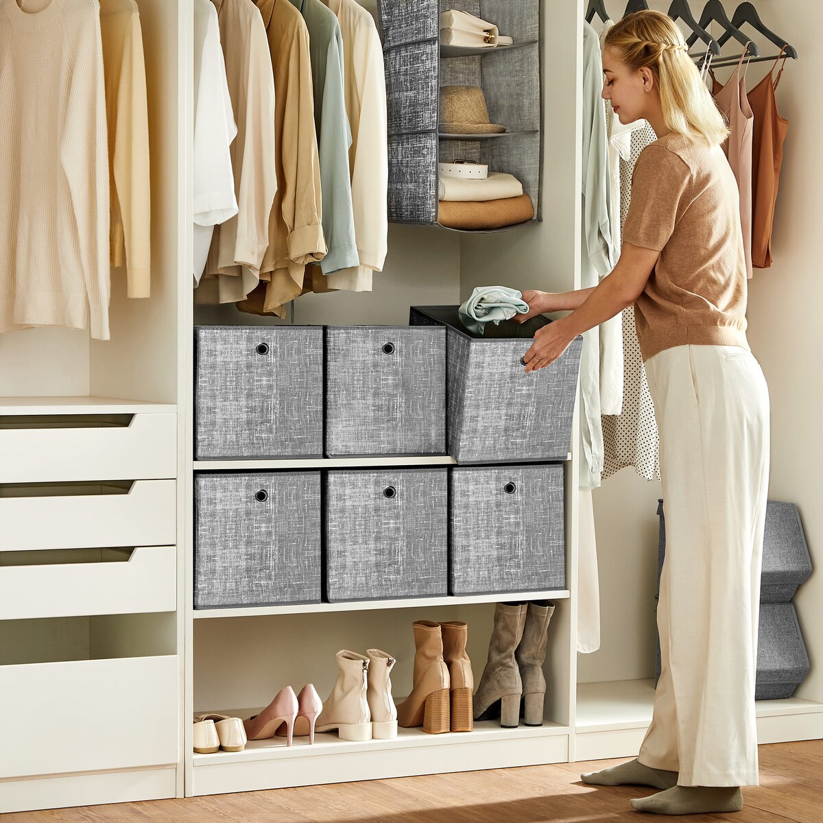 ZESTAW ORGANIZERÓW DO SZAFY, SZUFLADY, SZARY, 6 SZTUK