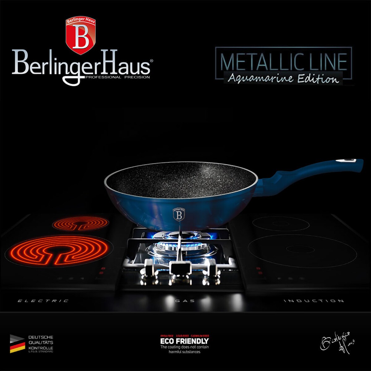 Wok z powłoką granitową 28cm BERLINGER HAUS Metallic Aquamarine
