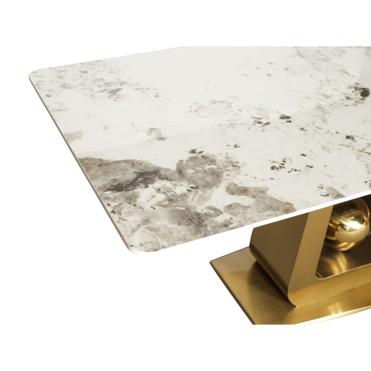 Stół złoty Glamour Nowojorski Milenio z blatem o wzorze marmuru 180x90x75
