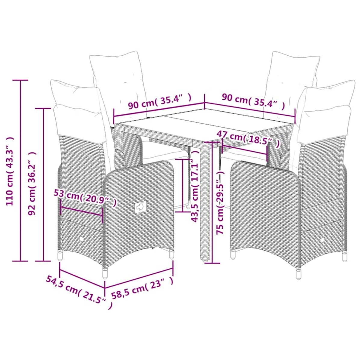 vidaXL 5-cz. zestaw mebli ogrodowych z poduszkami, szary, polirattan
