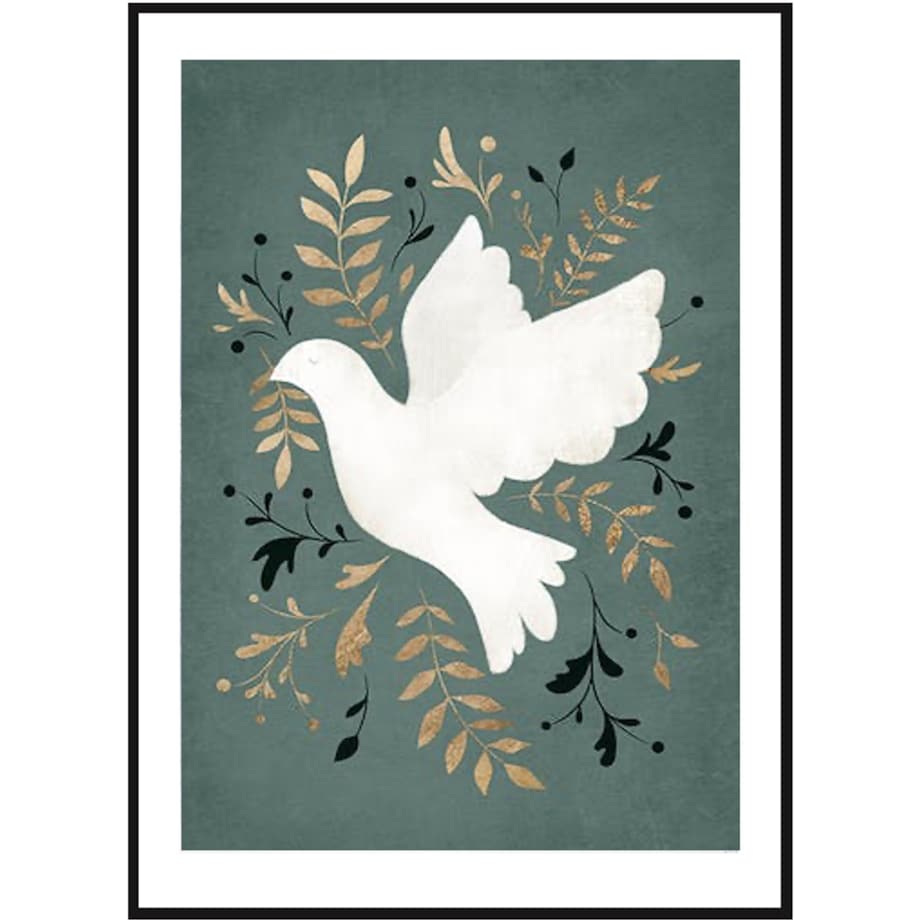 Poster Story, Plakat, Obraz - Gołąbek Pokoju na Zielonym Tle, wymiary 50 x 70 cm