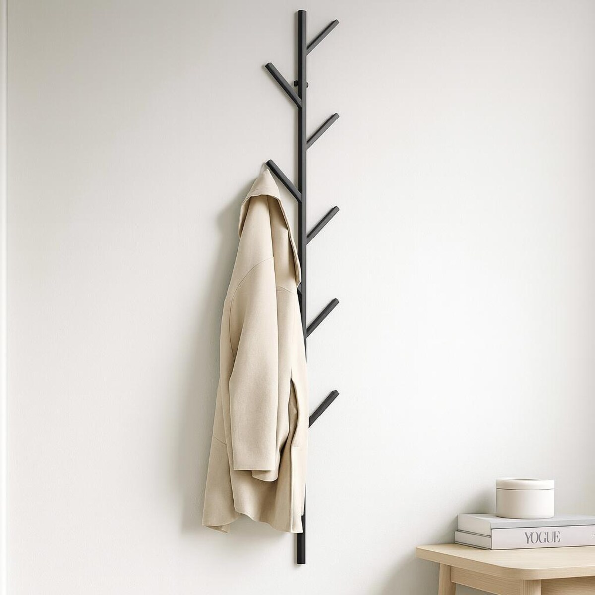 Dziesięcioramienny wieszak ścienny, TREE, 20 x 123,5 cm, czarny