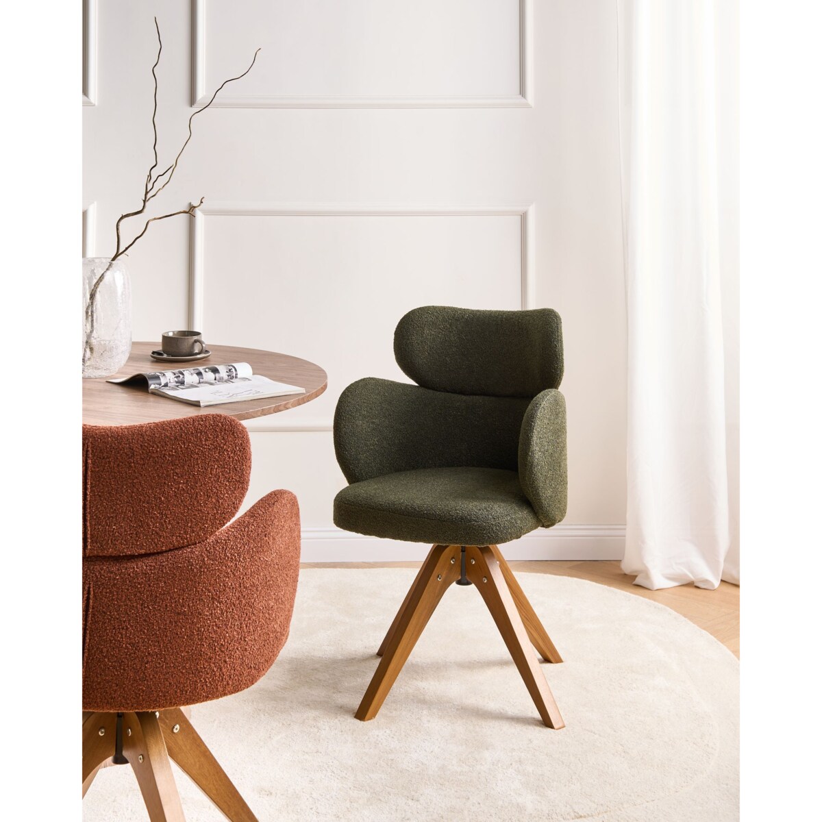 Krzesło do jadalni Obrotowy MARCY Boucle Ciemnozielony