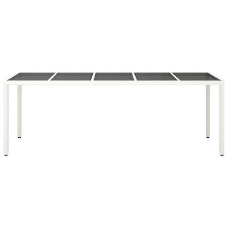 vidaXL Stół ogrodowy, biały, 250x100x75cm, rattan PE i szkło hartowane