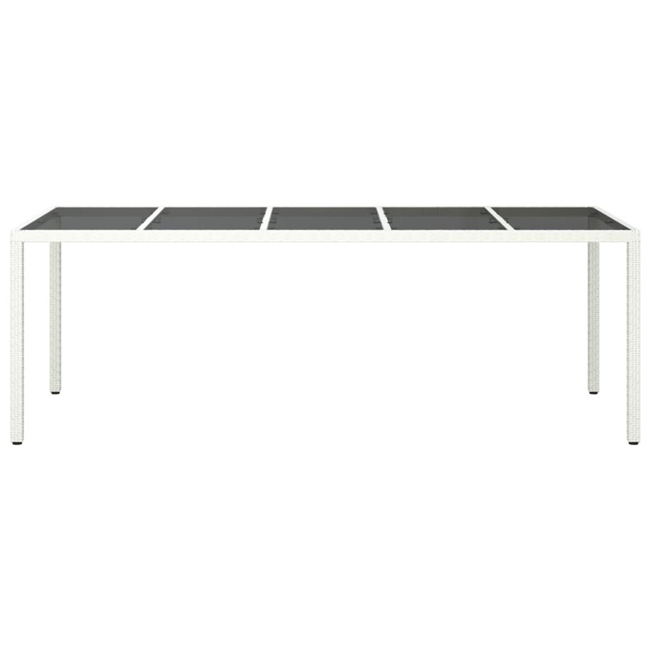 vidaXL Stół ogrodowy, biały, 250x100x75cm, rattan PE i szkło hartowane