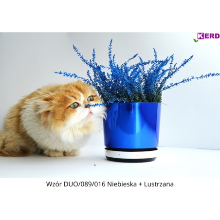 32 cm wzór NIEBIESKI BŁYSZCZĄCY Doniczka z podstawką glamour wysoki połysk do wrzosów lawendy storczyków krokusów orchidei chabrowa kobalt szafirowa błękit paryski królewski duża donica