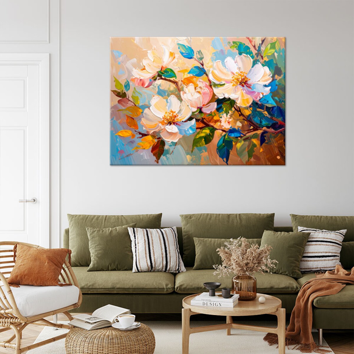 Feeby Obraz nowoczesny do salonu sypialni, Kolorowe Kwiaty Liście Natura 100x70