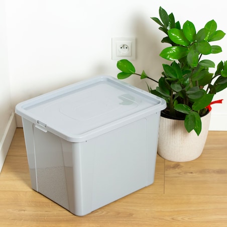 Pojemnik Plastikowy Z Pokrywą Duży Zamykany Pudełko Box Szary 30L