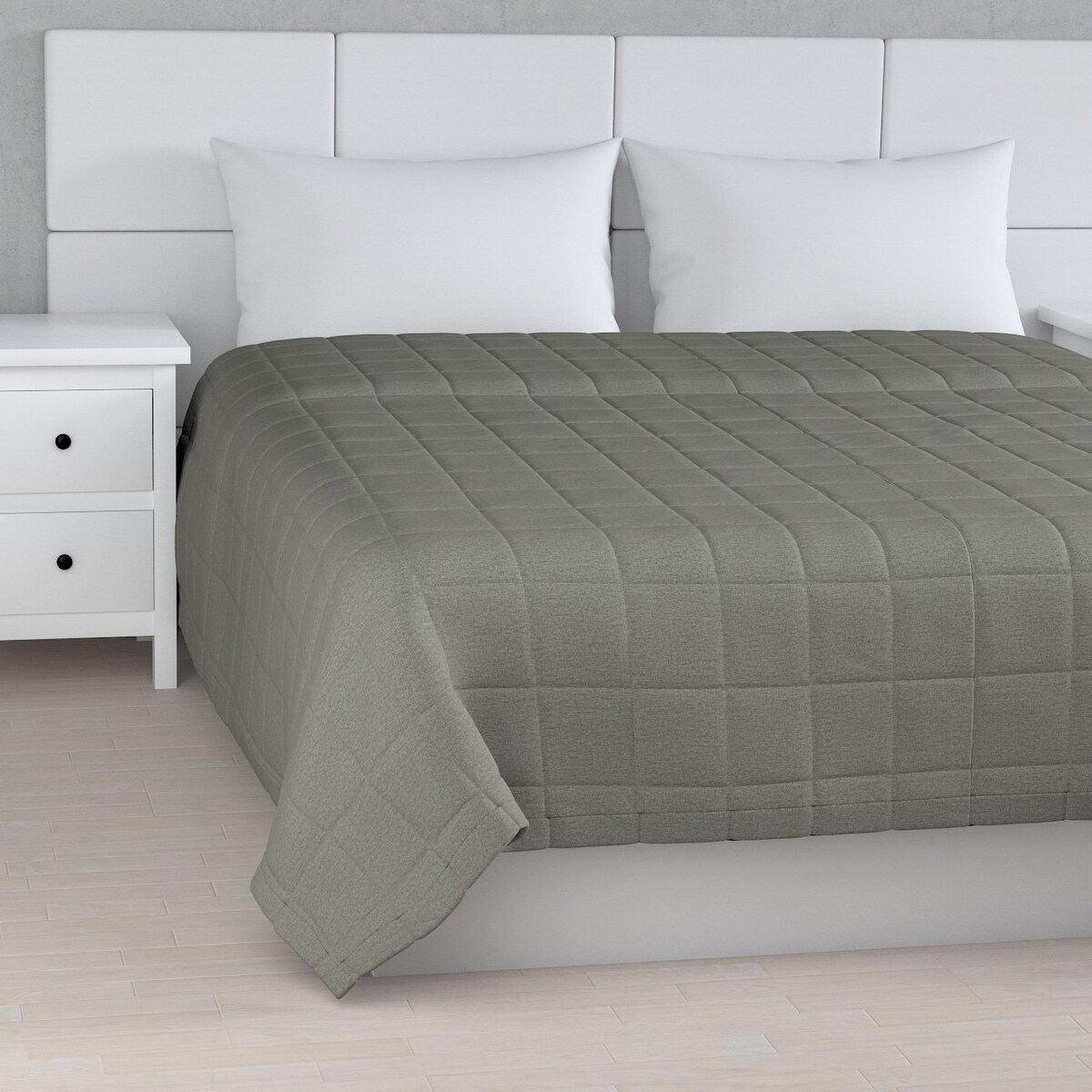 Narzuta pikowana w kratę 260x210 szary