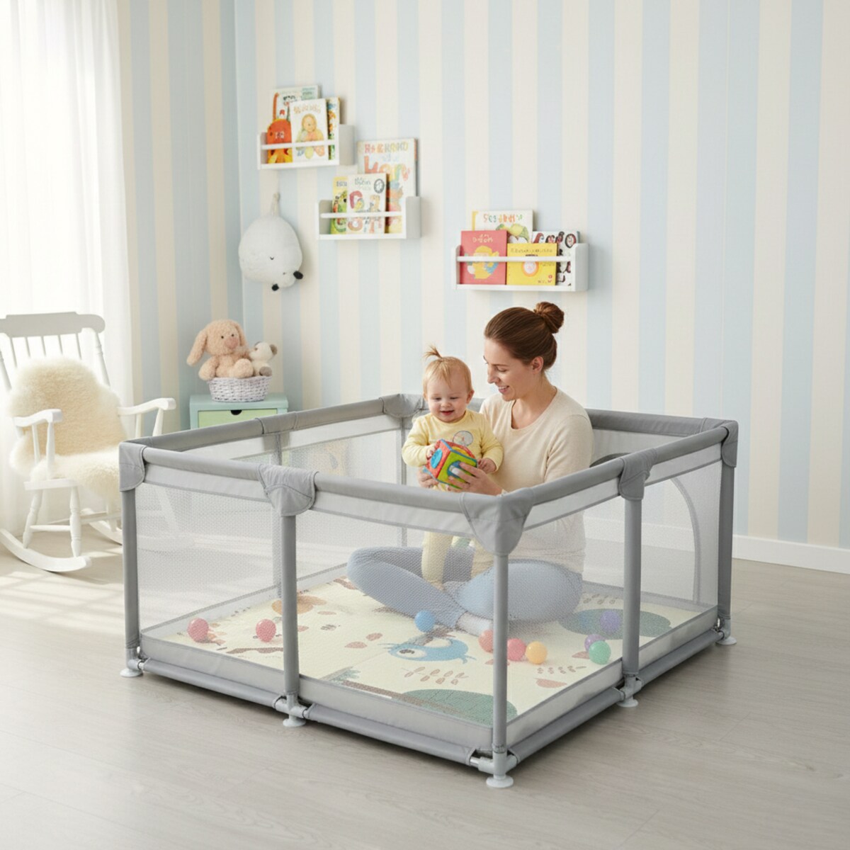 Kojec dla dziecka 126x126 cm suchy basen mata dwustronna + piłki + torba