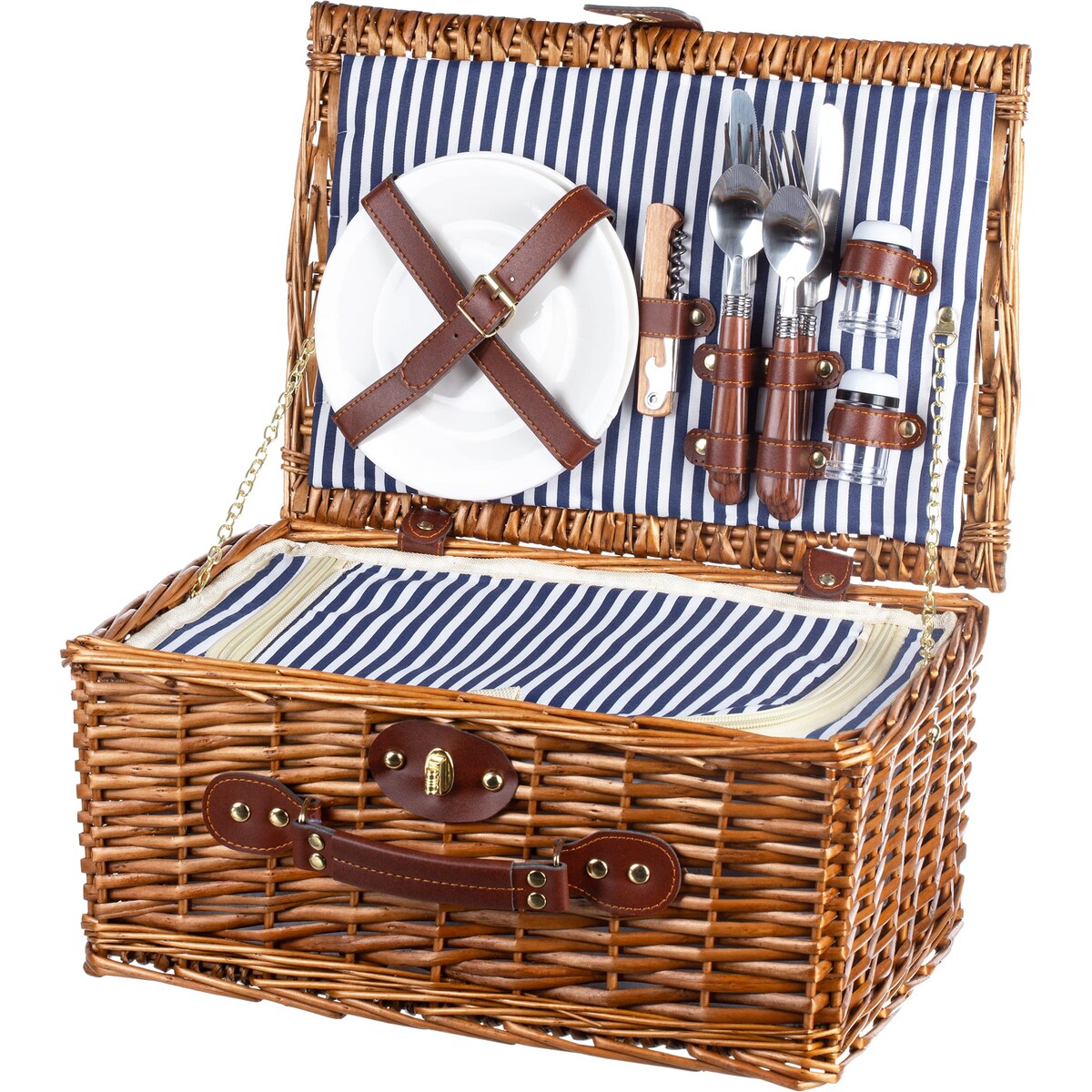 Wiklinowy Kosz Piknikowy Termiczny Dla 2 Osób Sztućce Talerze