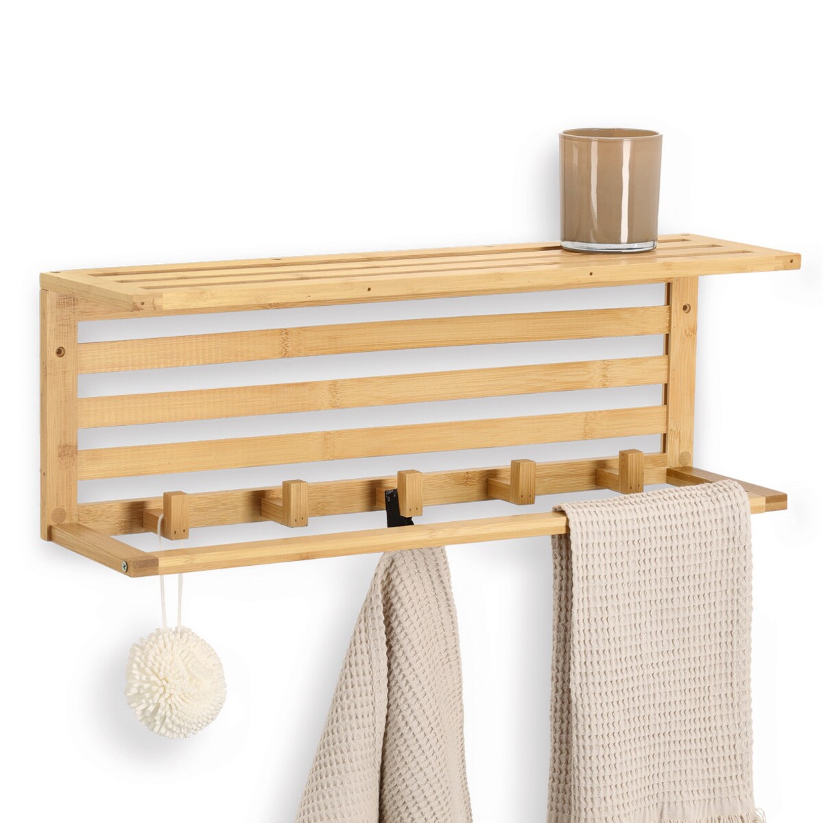 Bambusowa półka ścienna z haczykami, 57 x 15 cm ZELLER