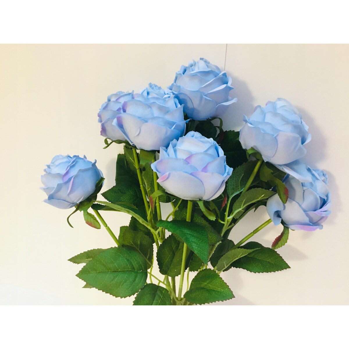BUKIET DUŻY RÓŻA sztuczna NIEBIESKI LIŚCIE do wazonu flakonu święta pomnik