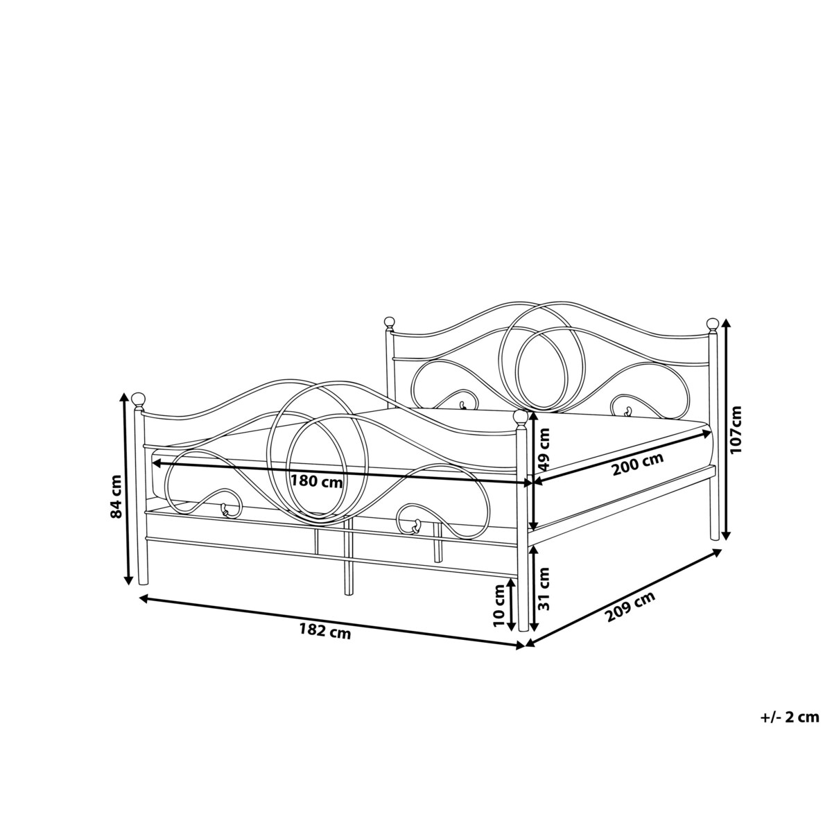Łóżko metalowe 180 x 200 cm czarne LYRA