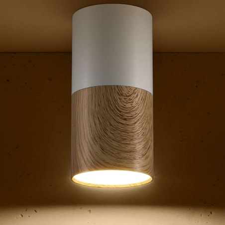 Downlight LAMPA skandynawska 2273655 Candellux metalowa OPRAWA okrągła metalowa tuba sufitowa biała naturalne drewno