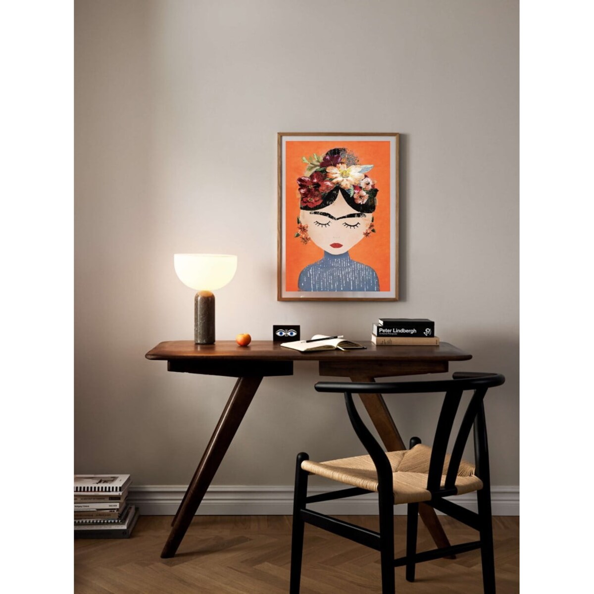 Poster Story, Plakat, Obraz - Frida Kahlo Art na Pomarańczowym Tle, wymiary 50 x 70 cm