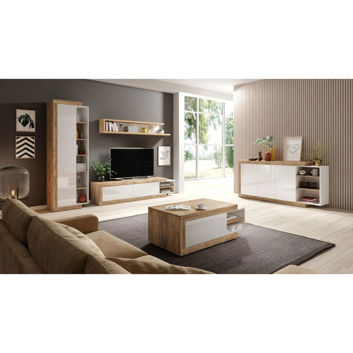 Komoda SINTRA 3D 220cm dąb samdal/biały połysk