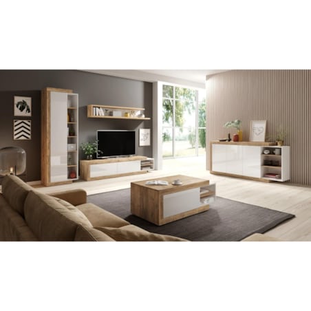 Komoda SINTRA 3D 220cm dąb samdal/biały połysk