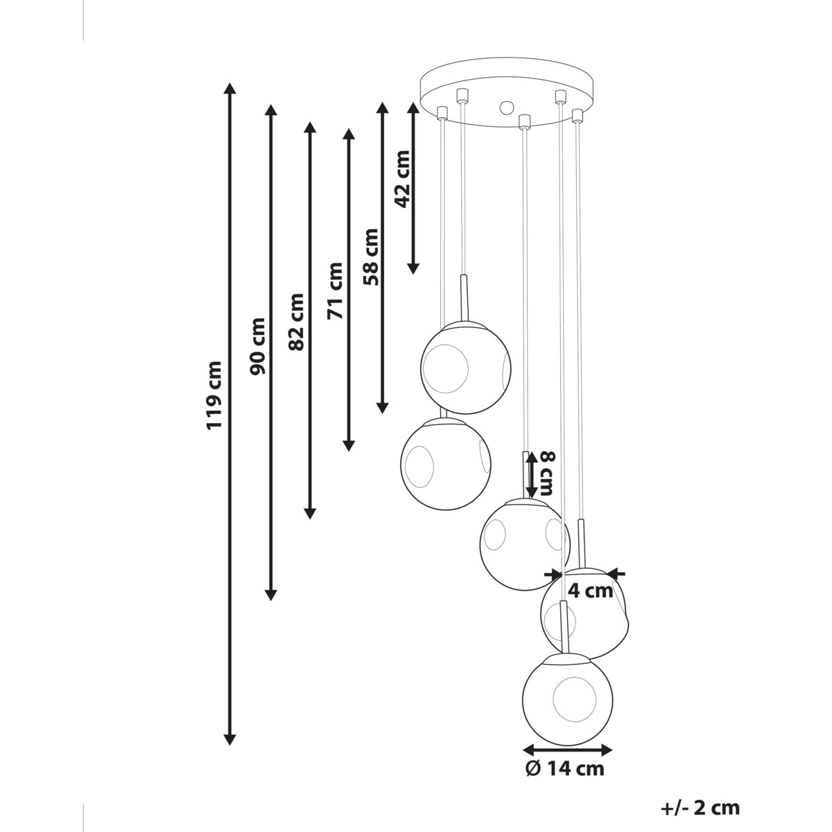 Lampa wisząca szklana 5-punktowa przezroczysta z mosiężnym RALFES