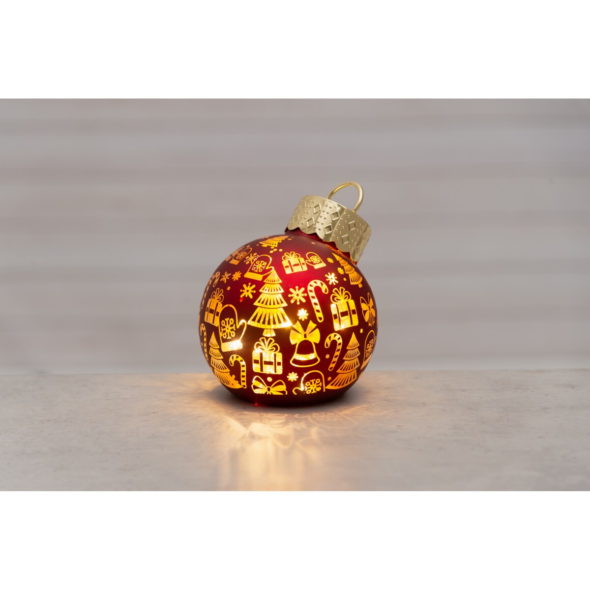 Bombka choinkowa szklana z oświetleniem LED, motyw prezentów, Ø 12 x 14 cm