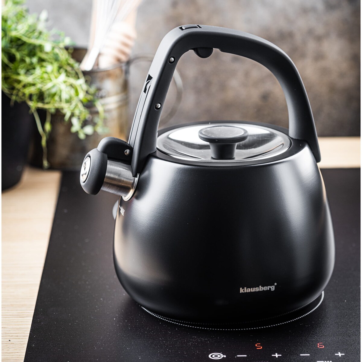 Czajnik stalowy na gaz 2.5L indukcja czarny matowy KLAUSBERG