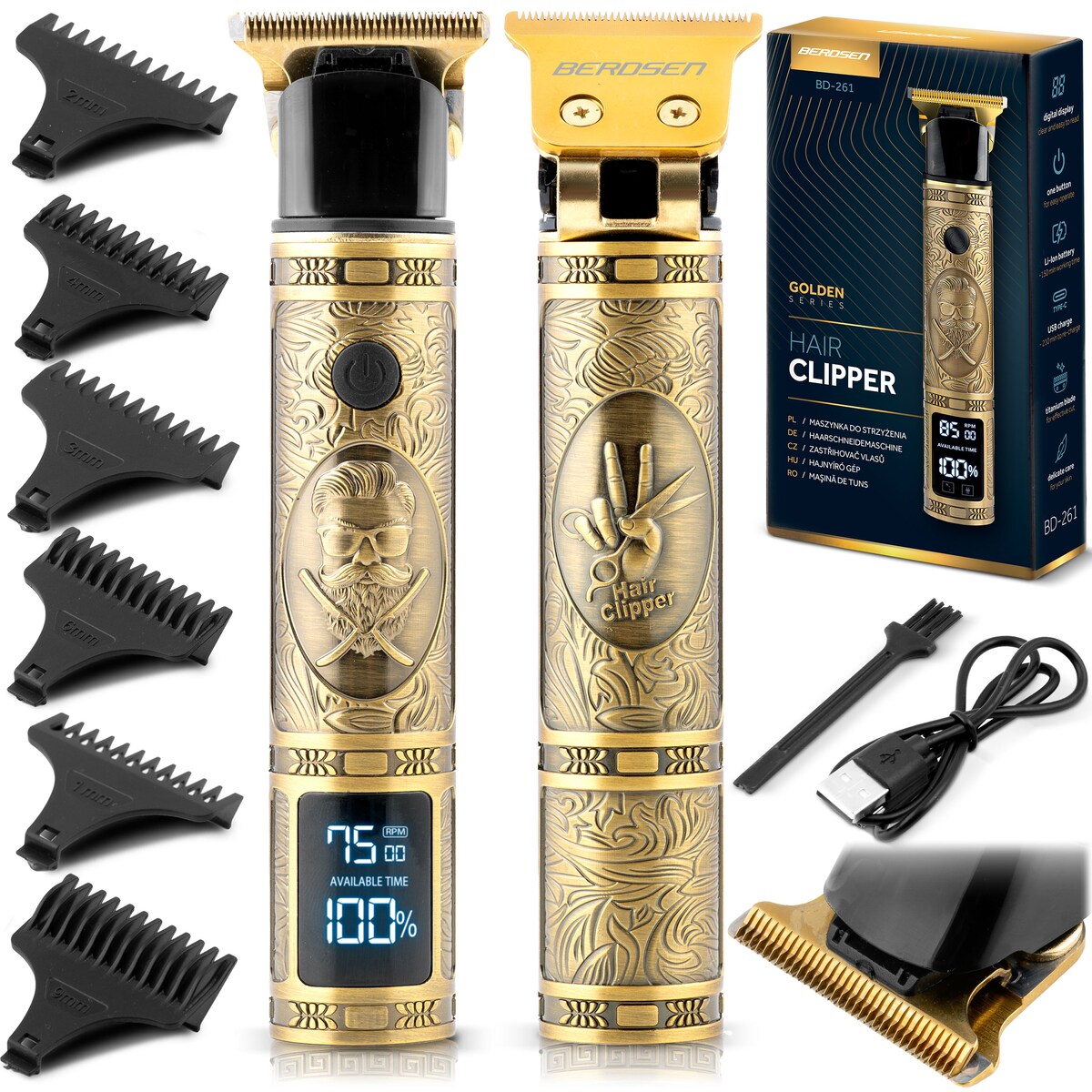 Maszynka do strzyżenia włosów brody Berdsen BD-261 złota Barber