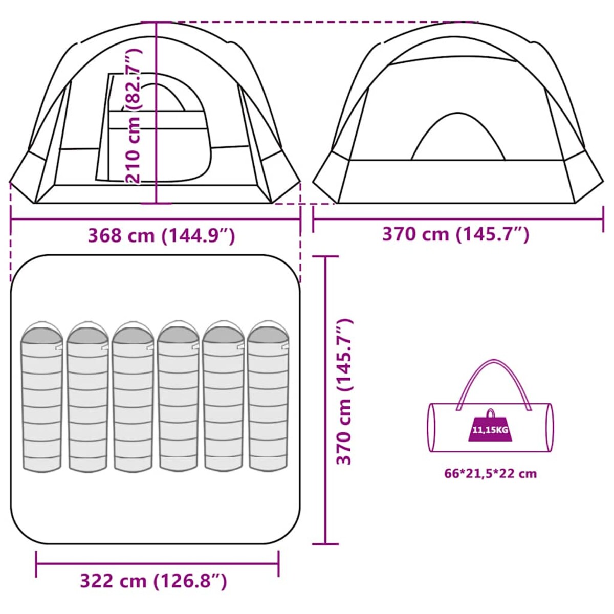 vidaXL Namiot rodzinny, 6-os., niebieski, wodoszczelny