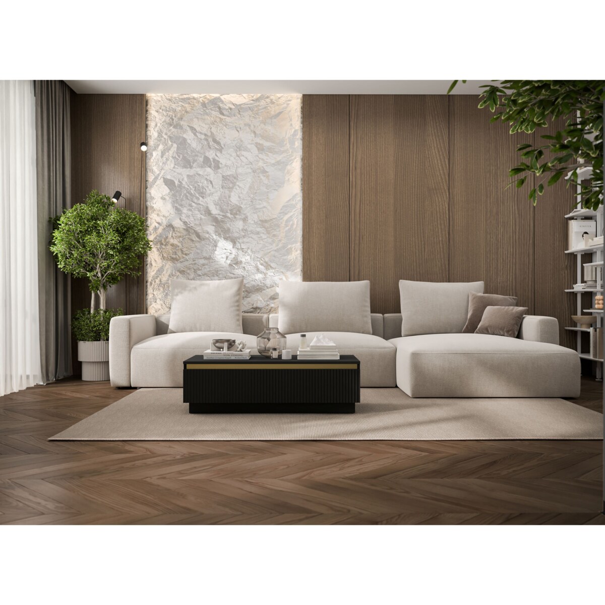 Nowoczesny Stolik kawowy Glamour prostokątny elegancka ława Czarny Mat 109 cm