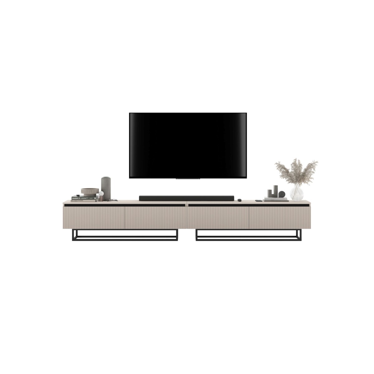 Nowoczesna Szafka RTV Glamour Komoda RTV Kaszmir Mat 280 cm czarny stelaż