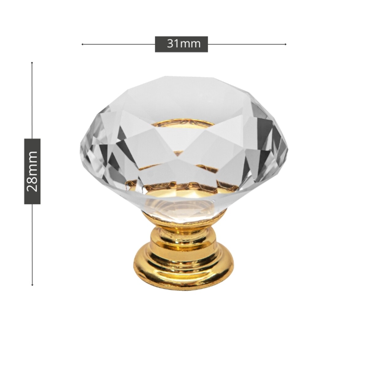 Gałka meblowa uchwyt meblowy kryształowa diamentowa glamour złota 31mm