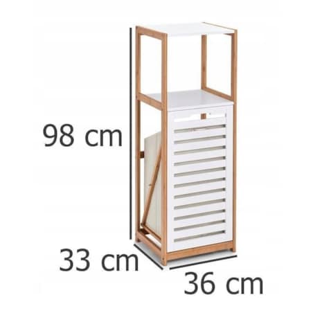 Bambusowa Szafka Łazienkowa z Koszem na Pranie Biała Pojemnik Praktyczna