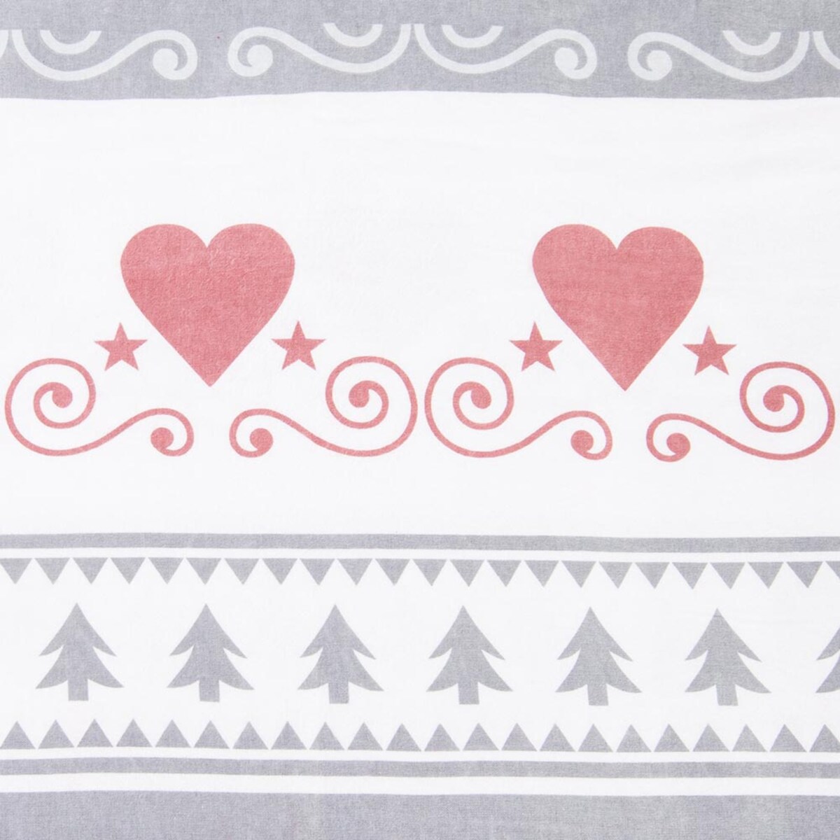 Pościel flanelowa 140x200 Amoria szara w serca i choinki, Flanelove