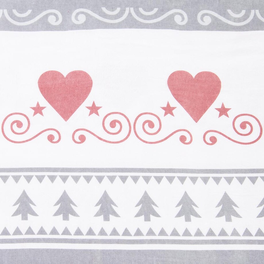 Pościel flanelowa 140x200 Amoria szara w serca i choinki, Flanelove