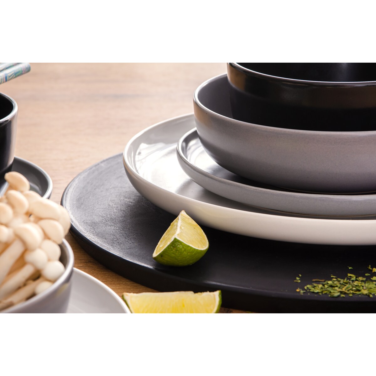 KONSIMO VICTO Zestaw obiadowy 6-osobowy biały/szary/czarny/jasnoszary (24 elementy)