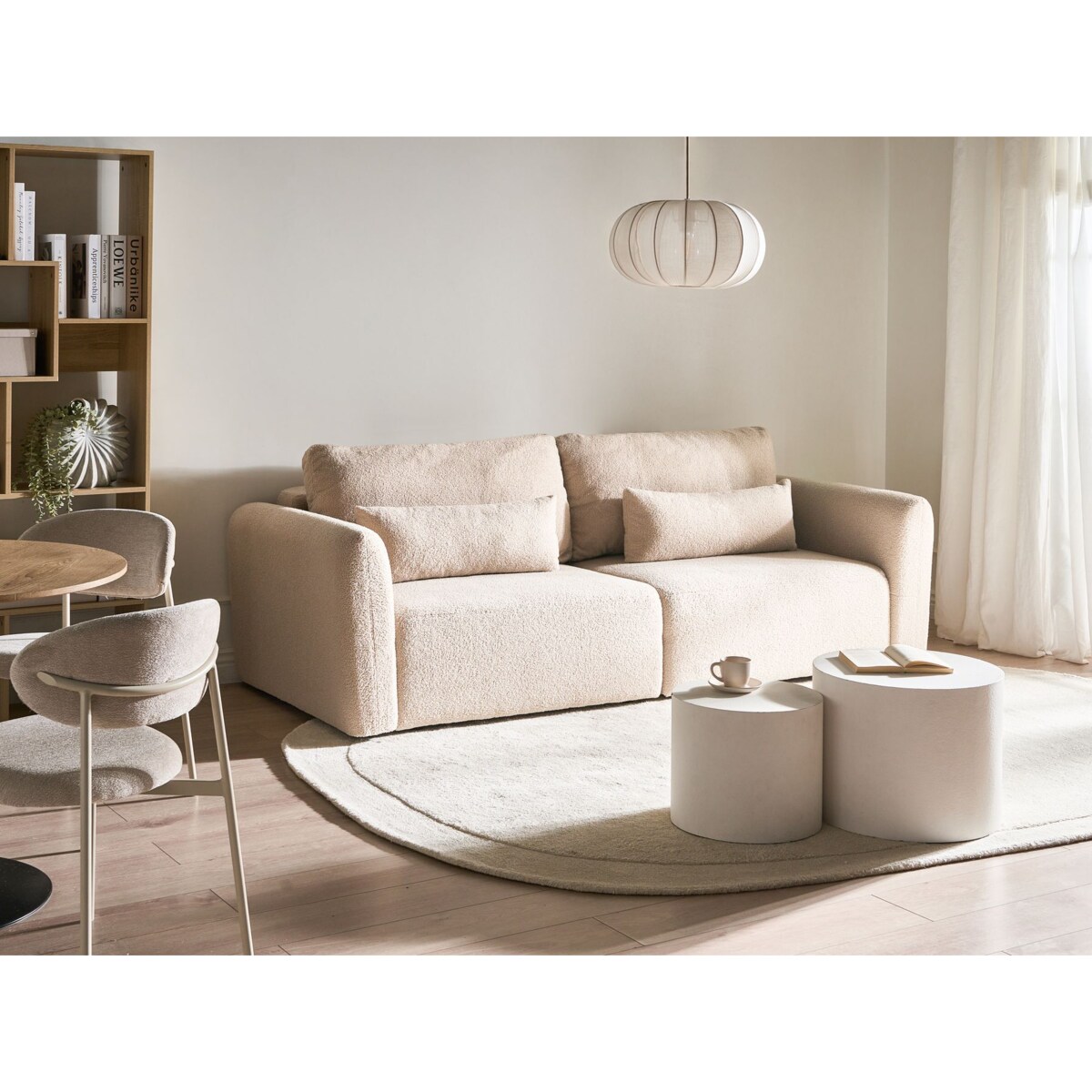 Sofa rozkładana dla 3 osób VAXHOLM Boucle Jasnobeżowy ze schowkiem