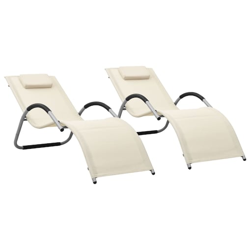 vidaXL Leżaki, tworzywo textilene, 2 szt., kremowo-szare