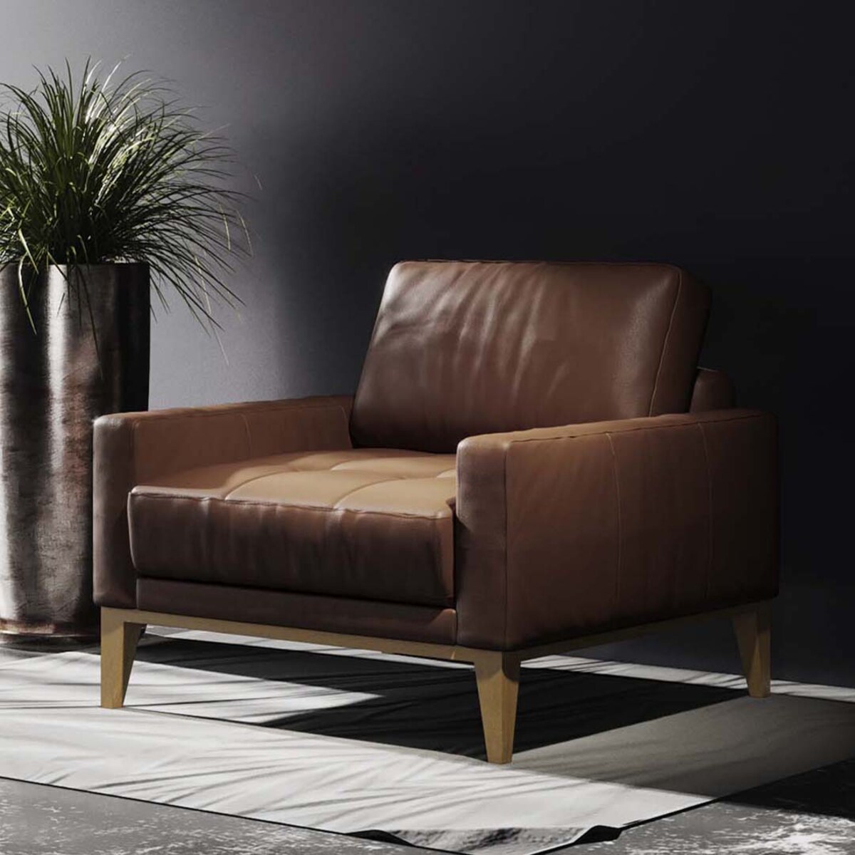 Fotel Musso koniakowy z pikowanym siedziskiem