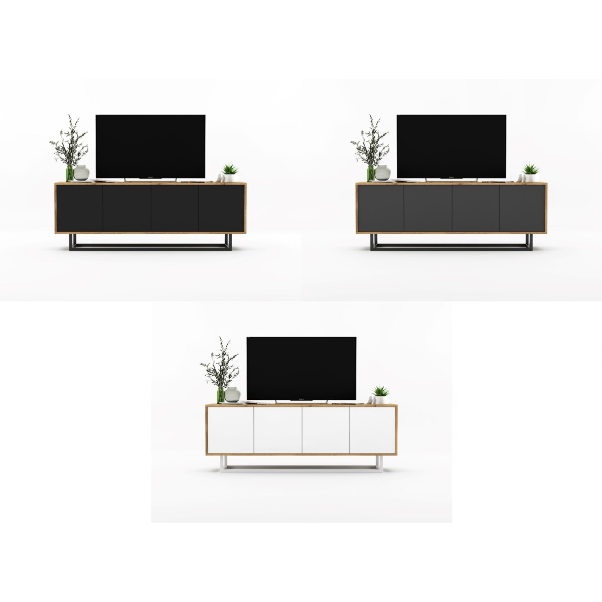 Industrialna Szafka RTV Loft Komoda RTV Dąb Wotan Grafit MAT 150 cm